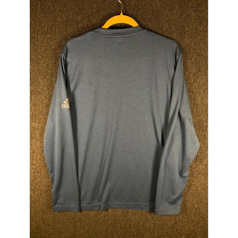 Adidas Mens XL Blue Heather Long Sleeve Performance Training Shirt Logo Tee